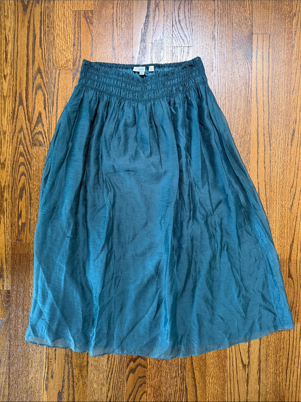 B45 Vince Women’s Medium Forest Green Midi Skirt with Smocked Waistband